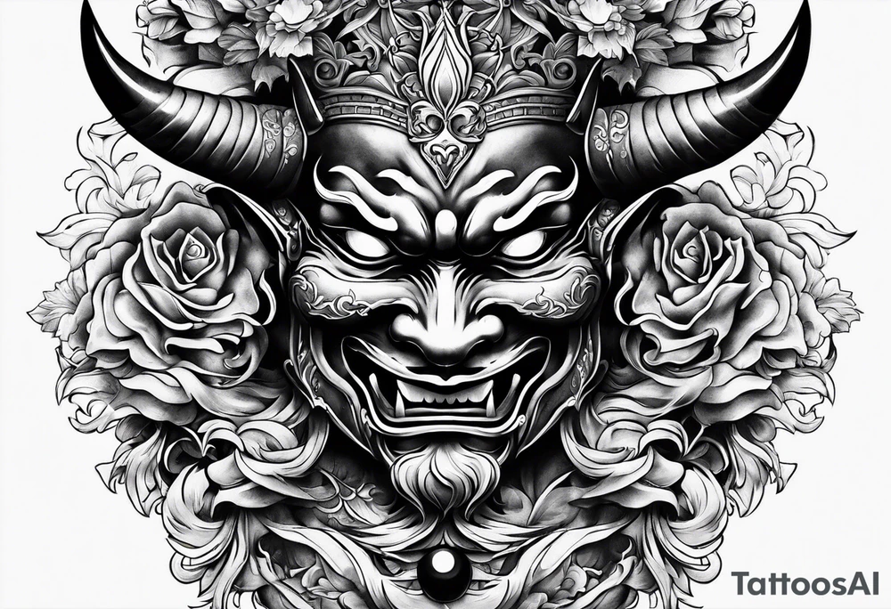 Japanese devil mask tattoo idea