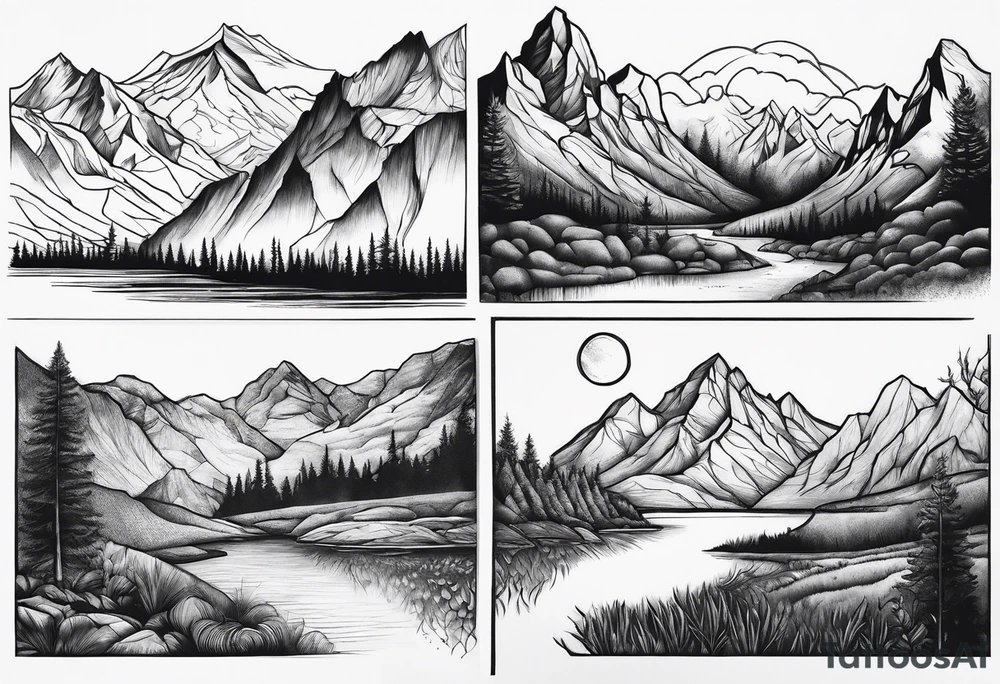 Mountains, animals, concept tattoo idea