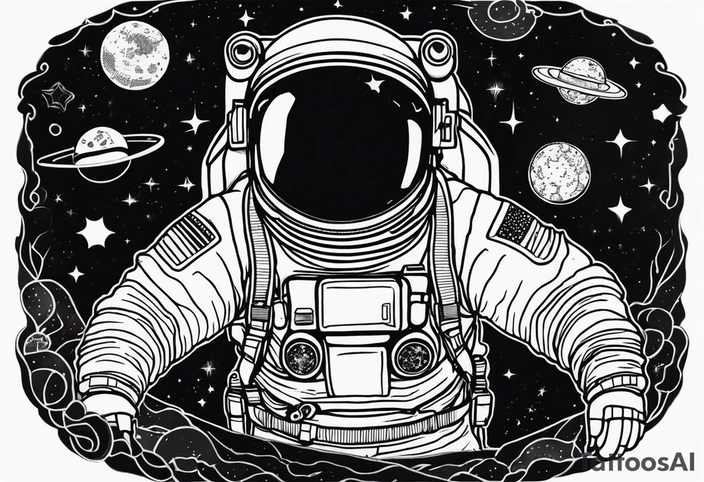 Astronaut fliegt durch den Cosmos sieht das Universum tattoo idea
