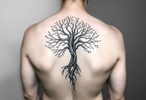 Flowing asymmetrical symbolic tree quarter sleeve. Should not look realistic. Combination of tree of Gondor and Yggdrasil. tattoo idea