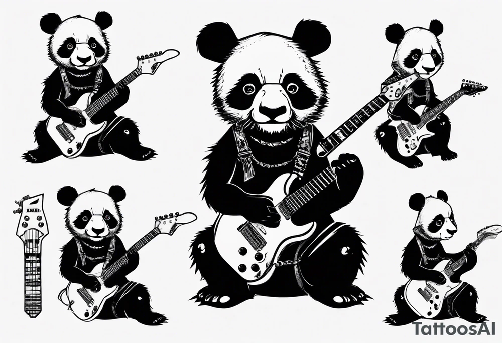 Punk Rock Panda playing electric guitar tattoo idea