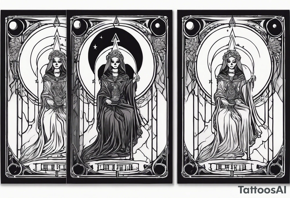 High priestess skeleton moon tarot card tattoo idea