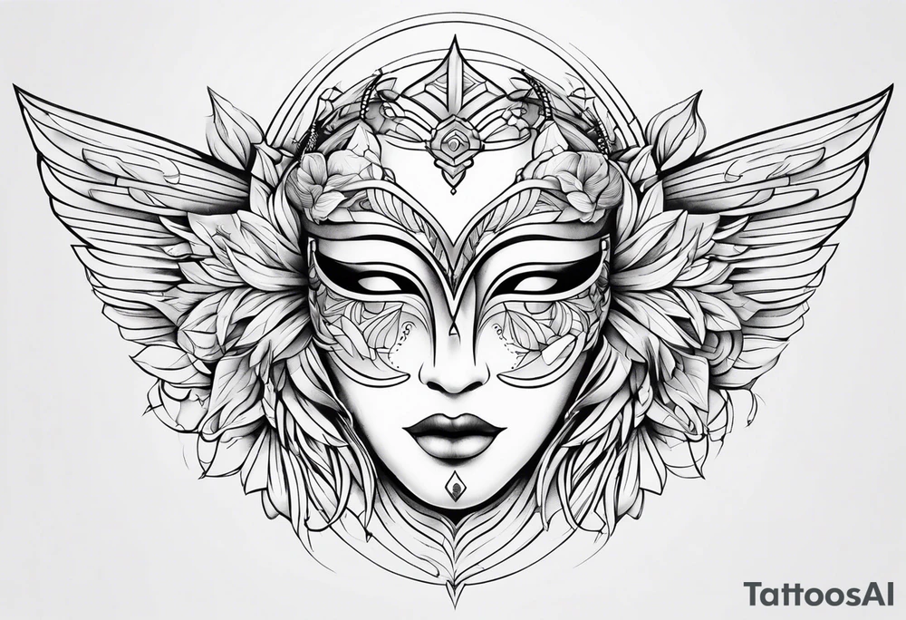monoline minimalistic Angelic mask tattoo idea