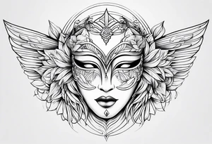 monoline minimalistic Angelic mask tattoo idea