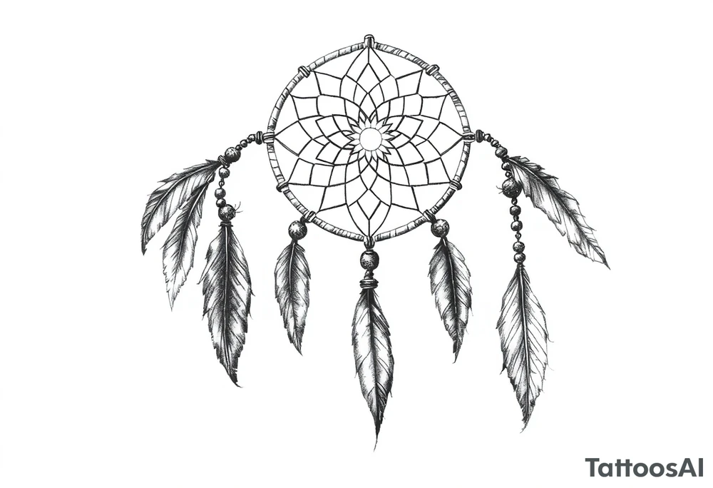 dreamcatcher with feathers, authentic tattoo idea