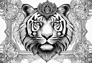 Tree of life and sacred geometry with a tiger and a crown tattoo idea