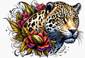 An aggressive jaguar walking towards you with big paws tattoo idea