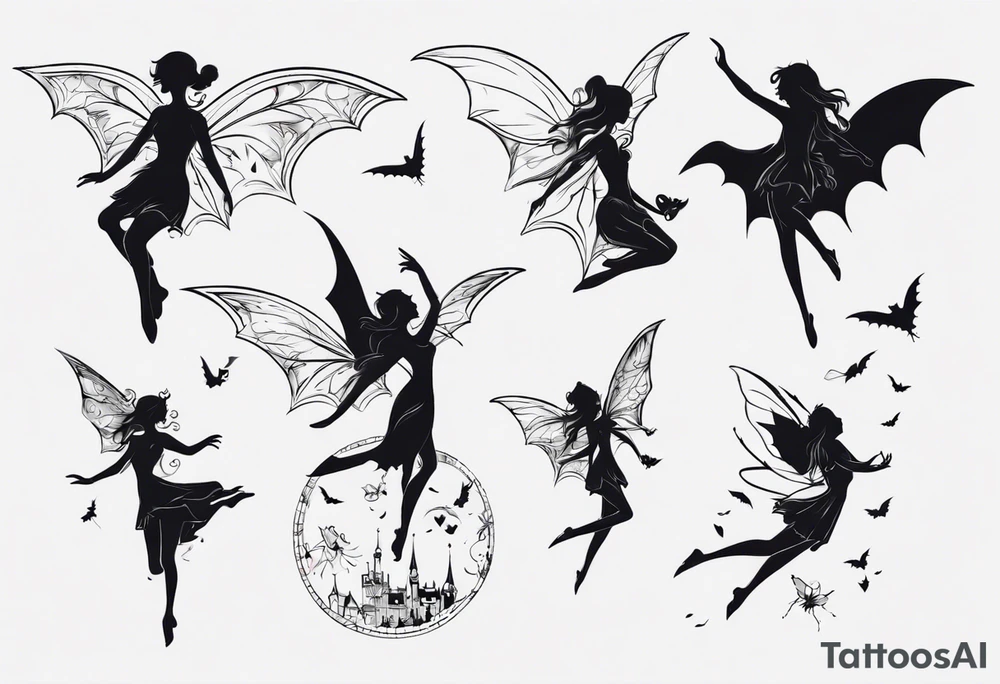 fairy flying with a bat tattoo idea