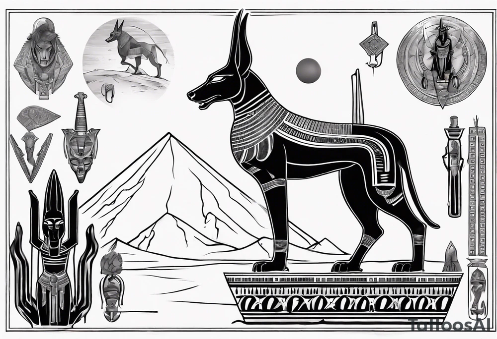 Egyptian god Anubis in desert tattoo idea
