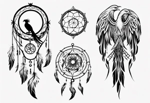 Fire Phoenix flying blending into dream catcher tattoo idea