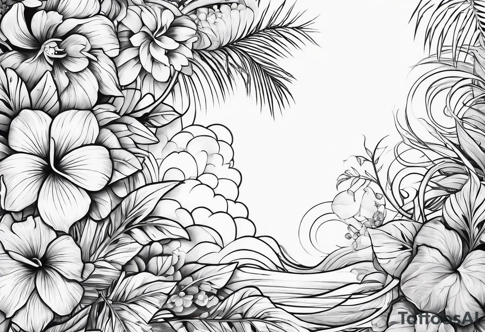 tropical and floral arm sleeve tattoo idea