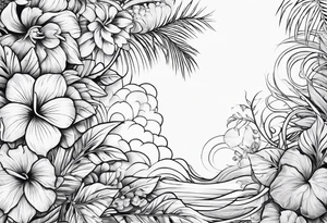 tropical and floral arm sleeve tattoo idea