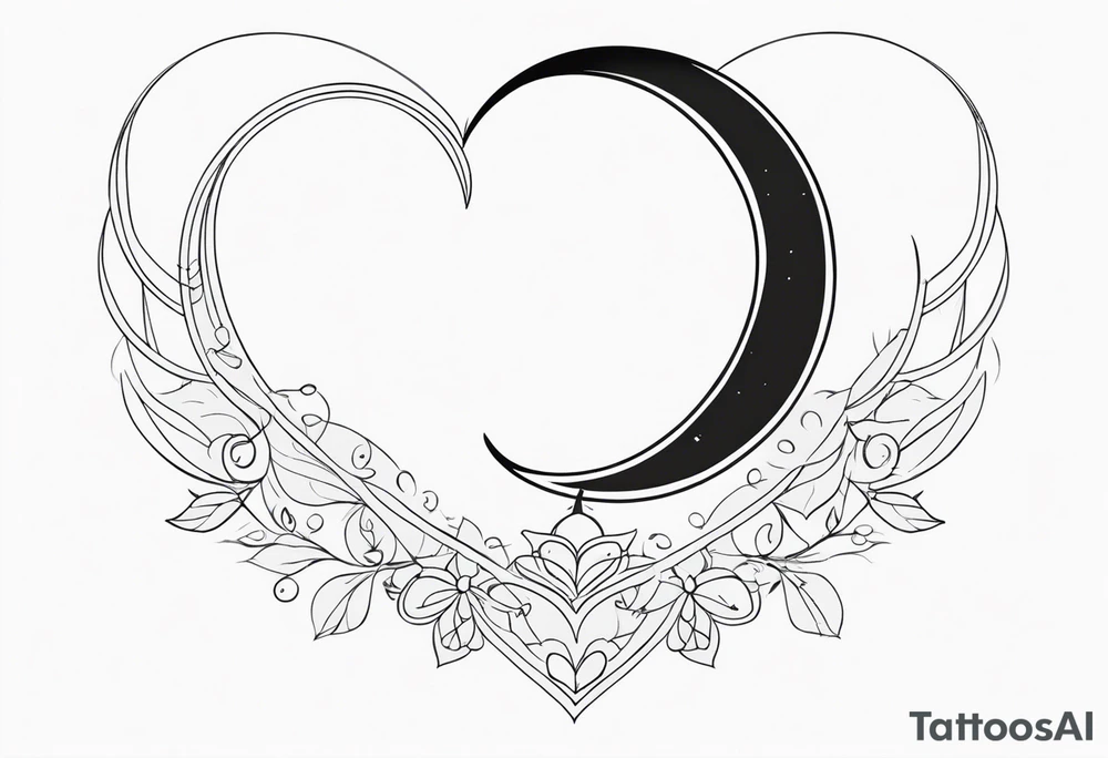 Crescent moon with a love heart inside tattoo idea