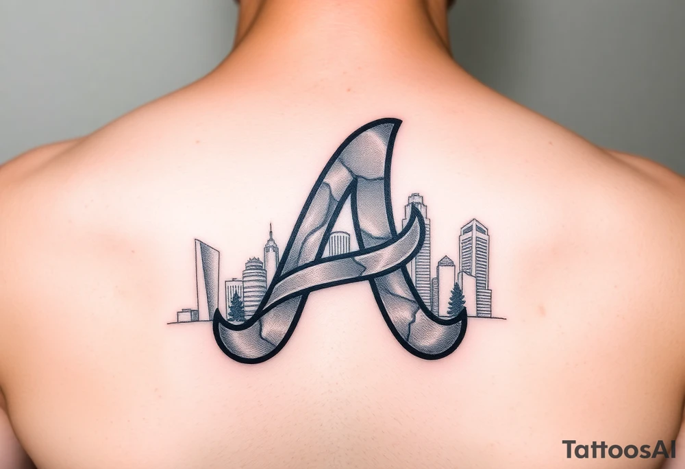 Atlanta Braves letter logo “A” overlapping a piece of the Atlanta skyline in the back. Small and jam packed tattoo idea