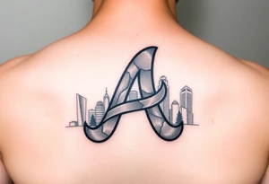 Atlanta Braves letter logo “A” overlapping a piece of the Atlanta skyline in the back. Small and jam packed tattoo idea