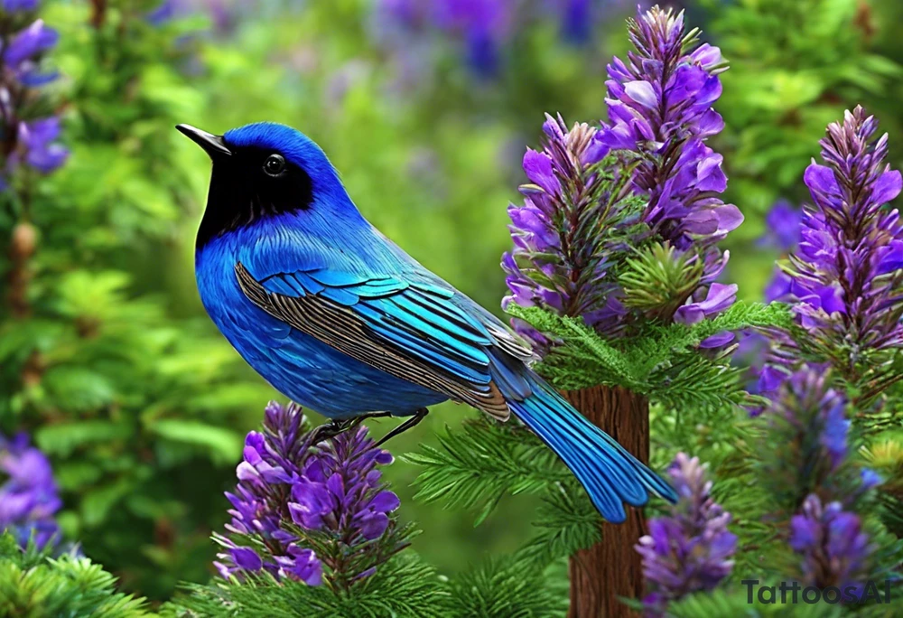 to memorialize my late mom. 
Her name is Robin. She loved mountains, wildlife (mooses, birds etc) and dogs. Her favorite colors were kobalt blue, purple and green. She was very creative and had an eye for design. Favorite song was Rocky mountain high. She loved plants and flowers too. 
I'd like the design to  be black outline, a stand alone image with no background. 
Design for my forearm and fist tattoo idea