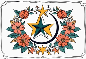 stars and moon

old school vintage simple traditional design with vintage flowers surrounding it bold color simple tattoo idea