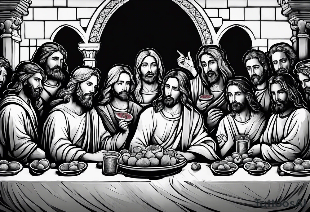 jesus at the last supper eating a watermelon tattoo idea