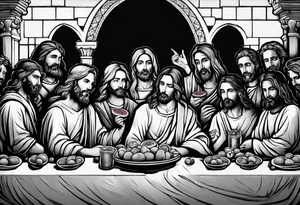 jesus at the last supper eating a watermelon tattoo idea