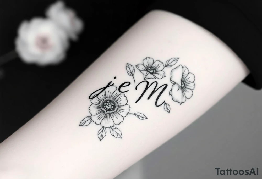 flowers with the initials j e m m tattoo idea