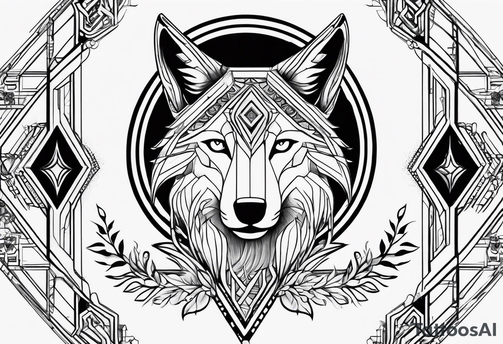 Futuristic design for Virgo sodiac sign and wolves tattoo idea