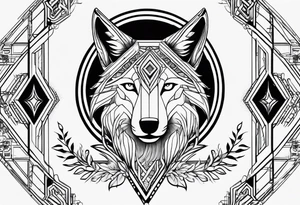 Futuristic design for Virgo sodiac sign and wolves tattoo idea