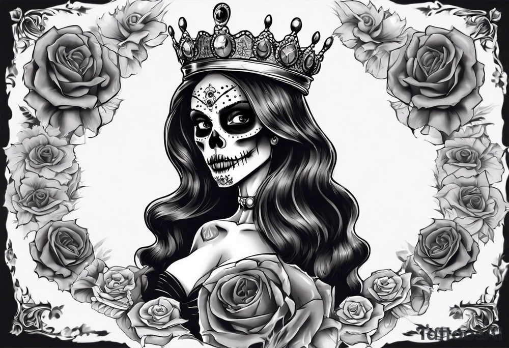 santa la muerta with money and crown
on the card tattoo idea