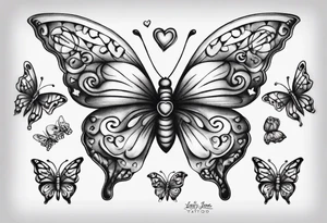 Butterfly with hearts, the name Layla Jones tattoo idea