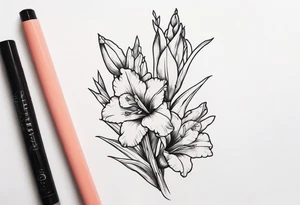 a narrow coral-colored gladiolus tattoo idea