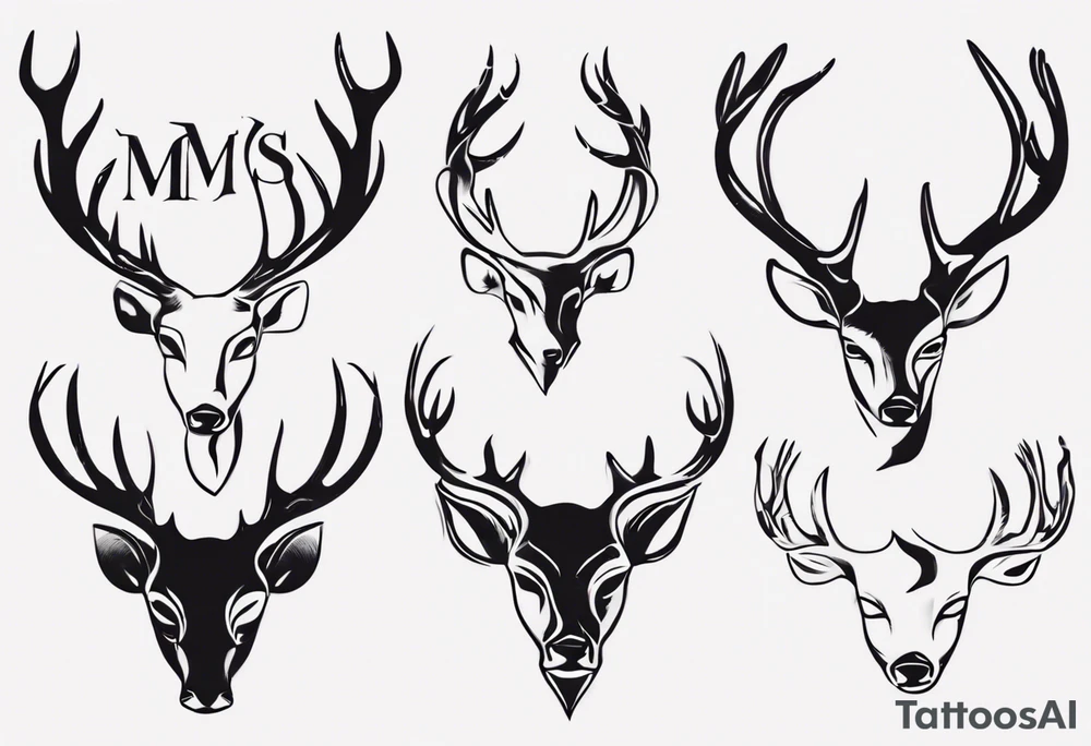 A deer's head and the within the antlers are the letters "M" and "S" tattoo idea