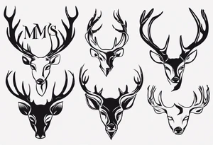 A deer's head and the within the antlers are the letters "M" and "S" tattoo idea