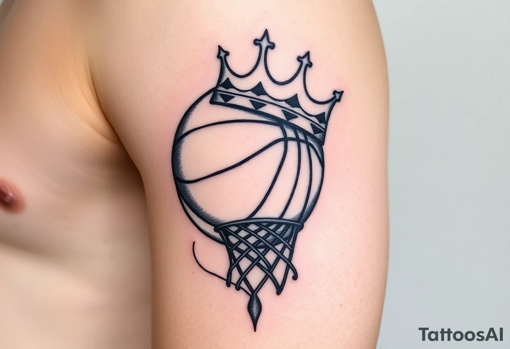 Basketball and basketball hoop with a crown, tribal influence tattoo idea
