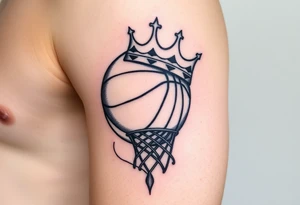 Basketball and basketball hoop with a crown, tribal influence tattoo idea