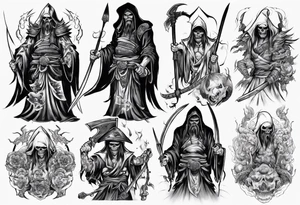 asian warrior who is also a grim reaper tattoo idea