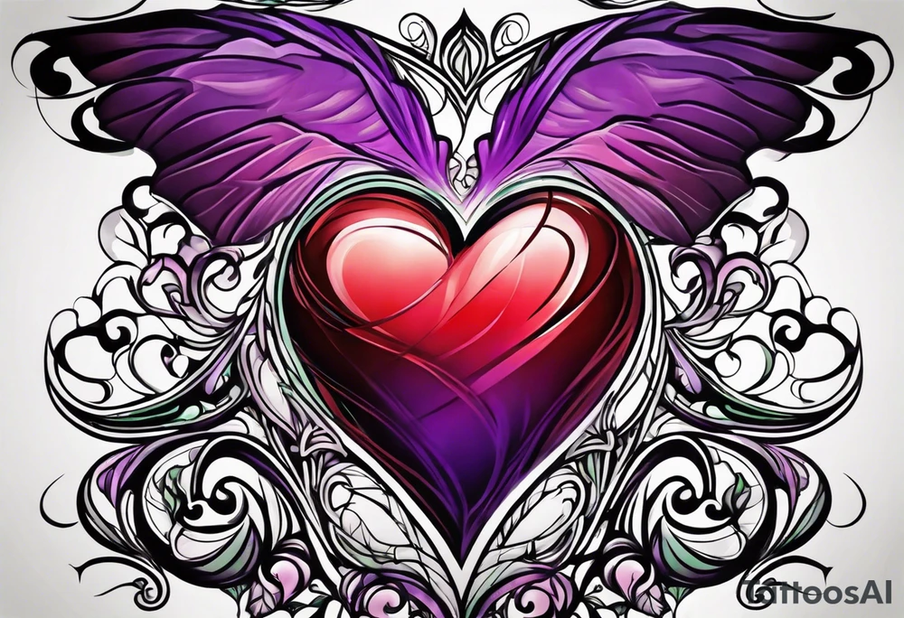 purple green red heart tattoo idea