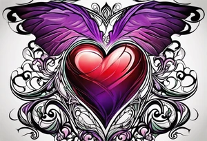 purple green red heart tattoo idea