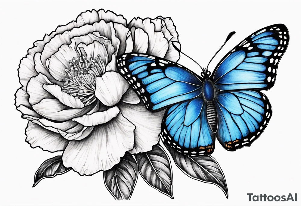 Blue butterfly full moon carnation tattoo idea