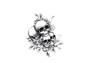 Electric guitar with skulls and roses printed on it tattoo idea