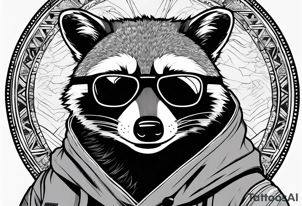 raccoon wearing a Superman hoodie tattoo idea