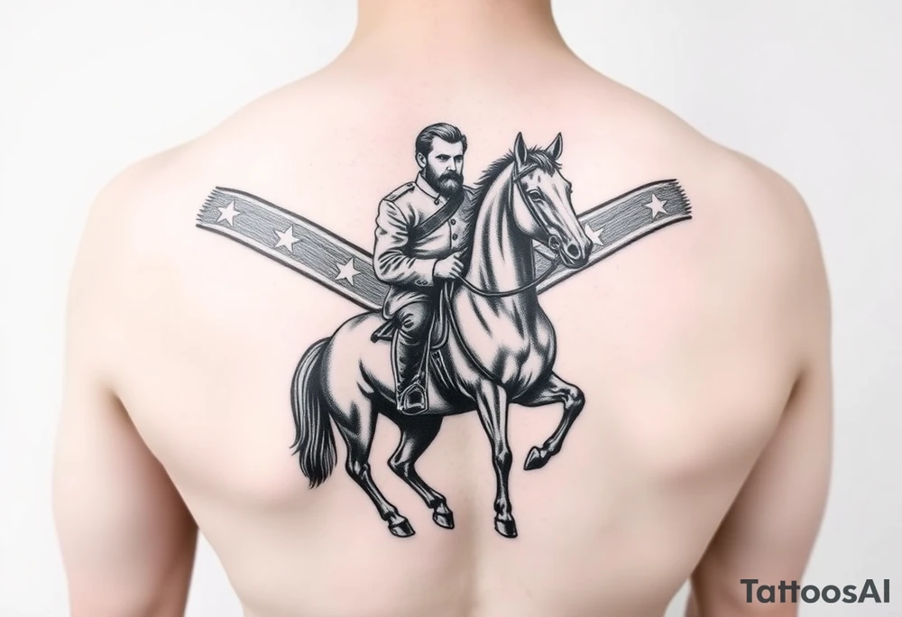 Confederate flag with a portrait of stonewall Jackson on a horse tattoo idea