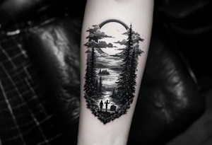 jack skellington smoking,christmas lights,trees,lake,grave,big clouds,moon tattoo idea