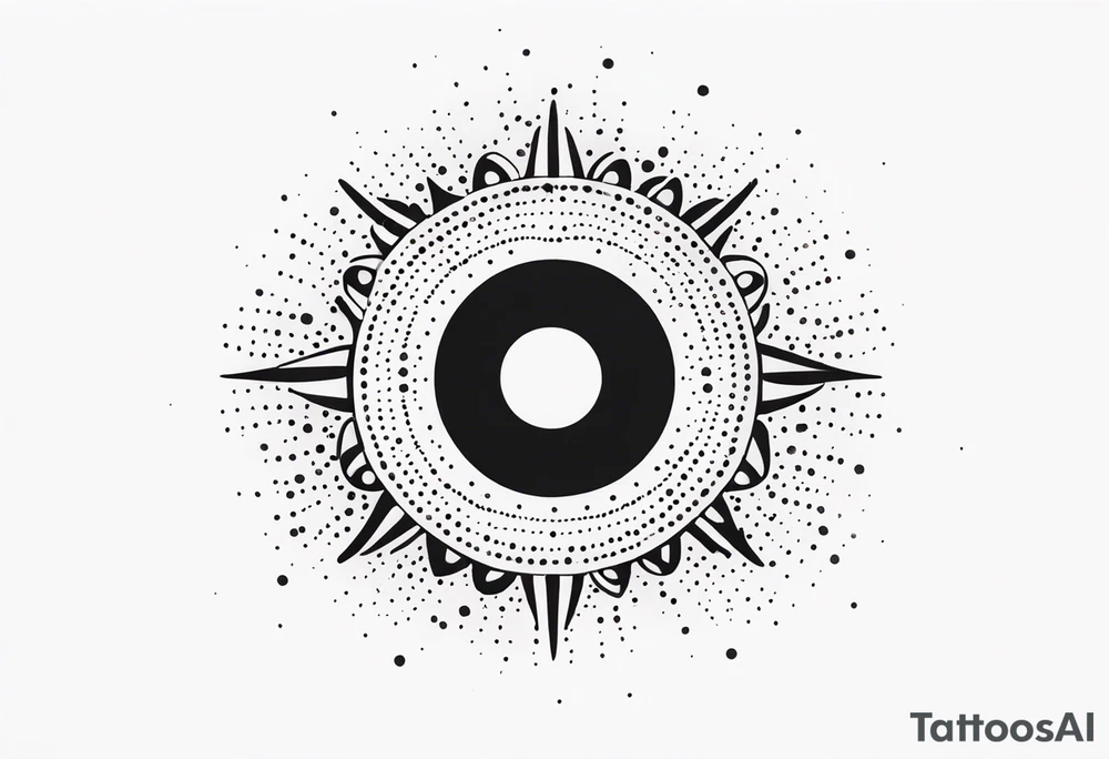 simple sun made of black dots and circles tattoo idea