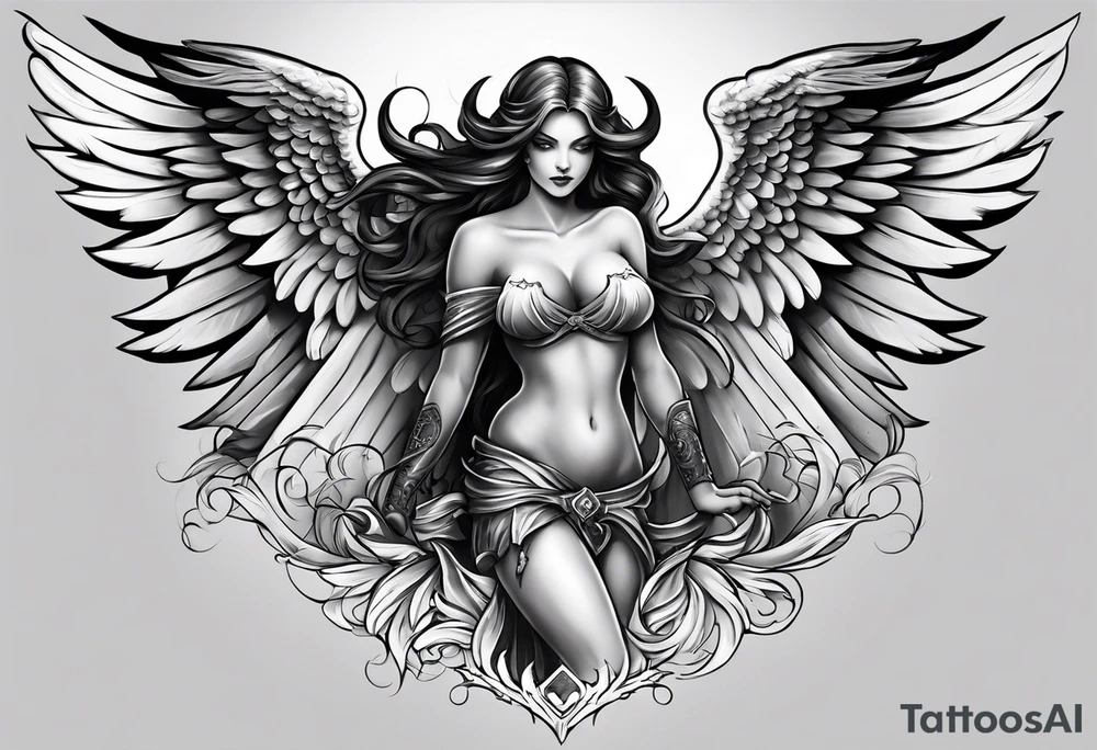 American guardian angel and demon angel fusing together tattoo idea