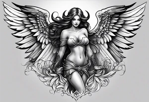 American guardian angel and demon angel fusing together tattoo idea