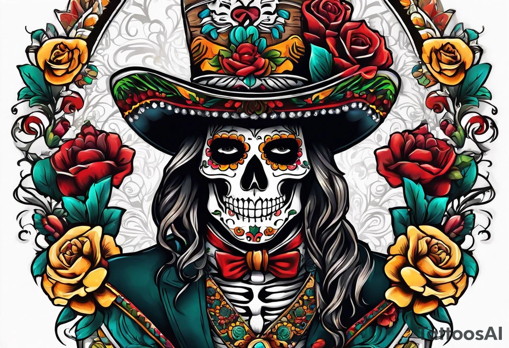 Mexico day of dead  man standing
 skeleton tattoo idea