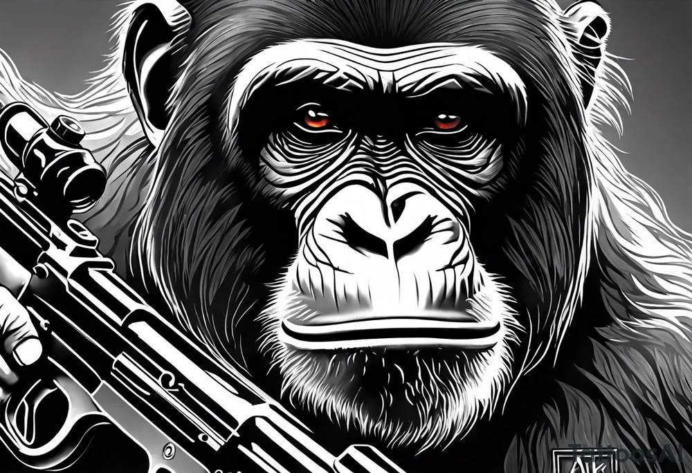 Ape holding ak47 tattoo idea