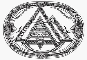 Thin Nordic chain that englobe the forearm, divided in steps with Yggdrasil, Valknut, Uruz (ᚢ), Raido (ᚱ), Gebo (ᚷ), Perthro (ᛈ), Elhaz (ᛉ), Laguz (ᛚ) and Odin’s Ravens. tattoo idea