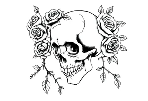 gothic skull intertwined with climbing roses and thorny vines tattoo idea