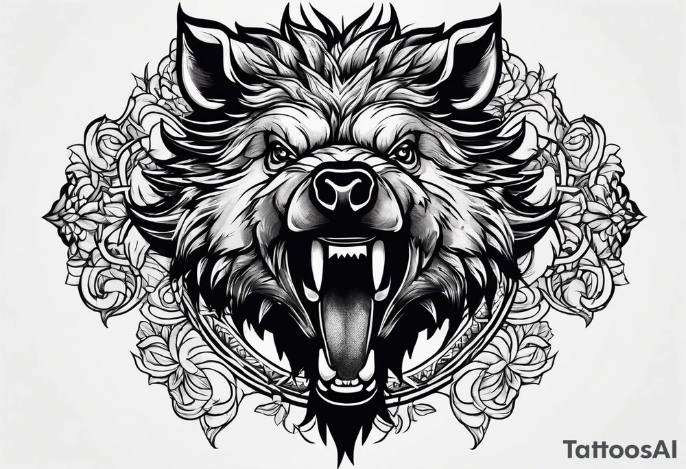 angry boar front tattoo idea