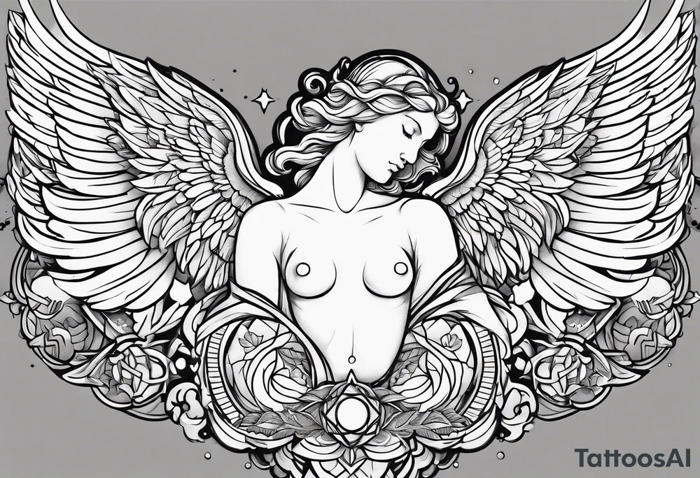 Religious, angel, powerful, forty style tattoo idea